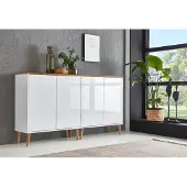 BMG Möbel Sideboard Mailand Set 2, grifflos, Holzfüße, Weiß/ Artisan, Weiß hochglanz