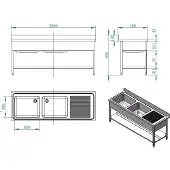Vaiotec EASYLINE Spültisch 700 / 2 Becken links und Abtropffläche B:2000