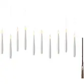 Lumineo Magische LED Kerzen 15x1,5cm mit Zauberstab 10er Set Weiß