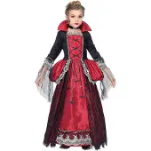 Widmann Vampirin Kleid mit Unterrock und Reifrock, Halsband mit Stein