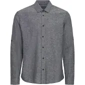 Blend Leinenhemd "Leinenhemd BHAban Slub Linen Mix", Herren, Gr. L, N-Gr, schwarz (schwarz beauty), Obermaterial: 70% Baumwolle CO. 30% Leinen LI., Hemden Leinenhemd