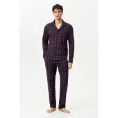 Mey Herren-Pyjama Serie Lumber Grid Yacht Blue | Größe L