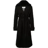 More & more stilvoller, langer Mantel, Fellimitat-Kragen in black | Gr.: 34