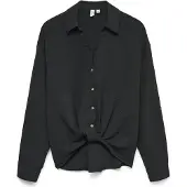 Vero Moda Hemdbluse "VMIZZY LS DETAIL SHIRT WVN BTQ GA", Damen, Gr. XS, schwarz, Obermaterial: 100% Polyester, unifarben, regular fit, Blusen Hemdbluse, mit geknoteter Front