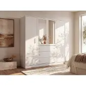 Vente-unique LIZANDRO, Weiß, Garderobe, 10 Regale, 4 Tür(en), Weiß, Partikelbord