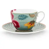Pip studio Kaffeebecher Home Tasse und Untertasse Blooming Tales Fantasy Blue