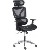 Carmen LORIENT Ergonomischer Bürostuhl mit Netzrücken, Kopfstütze und 1D-Armlehnen – Schwarz