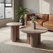 Furnhouse Couchtisch Wolam 2er-Set Ø50/80 cm - MDF Tisch in Mocha Mousse, FSC-zertifiziert