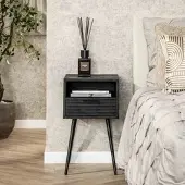 Feeling4Home Nachttisch Lari Mangoholz massiv, modern mit geriffelter Front, Schwarz, Stauraum und Ablage