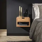 Feeling4Home Nachttisch Akazie massiv, modern schwebend mit Schublade und offenem Fach, natur