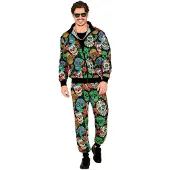 Widmann Dia De Los Muertos Trainingsanzug mit Totenköpfen Oberteil, Hose Unisex