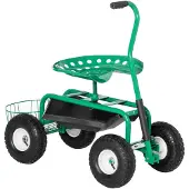 Beherger Rollsitz 360 ° drehbar höhenverstellbar Gartenwagen mit Ablagefläche, für Garten