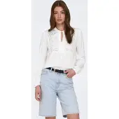 ONLY Langarmbluse "ONLLENNYO LS EMBROID V-NECK TOP NOOS WVN", Damen, Gr. L, weiß (hellweiß), Web, Obermaterial: 100% Viskose, unifarben, regular fit normal, elastischer Bund, Blusen Langarmbluse