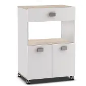 CBA Küchenwagen Rosemary - 1 Schublade, 1 offenes Fach und 2 Flügeltüren - mattweiß/akazienfarben