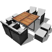 vidaXL 9-tlg. Garten-Essgruppe Poly Rattan Akazienholz Schwarz