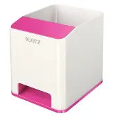 Leitz Stiftehalter WOW Sound, 1 Fach, Smartphone-Fach mit Soundverstärkung, weiß/pink