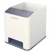 Leitz Stiftehalter WOW Sound, 1 Fach, Smartphone-Fach mit Soundverstärkung, weiß/grau