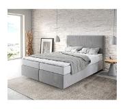DELIFE Boxspringbett Dream-Well 140x200 cm Mikrofaser Grau mit Matratze und Topper