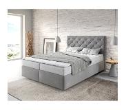 DELIFE Boxspringbett Dream-Great 140x200 cm Mikrofaser Grau mit Matratze und Topper