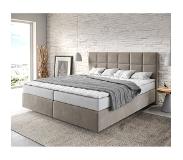 DELIFE Boxspringbett Dream-Fine 180x200 cm Mikrofaser Beige mit Matratze und Topper
