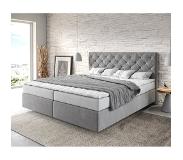 DELIFE Boxspringbett Dream-Great 180x200 cm Mikrofaser Grau mit Matratze und Topper