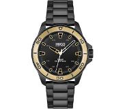 Hugo Boss Schwarz beschichtete Uhr mit goldfarbener Lünette