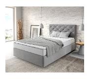 DELIFE Boxspringbett Dream-Great 120x200 cm Mikrofaser Grau mit Matratze und Topper