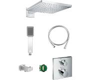 Hansgrohe Ecostat Square Unterputz Duschsystem mit Thermostat und quadratische Kopfbrause 30 cm, chrom glänzend