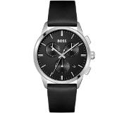 Hugo Boss Chronograph mit schwarzem Zifferblatt und schwarzem Lederarmband