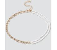 Gina tricot - Half Pearl & Chain Choker Necklace - Halskette - Gold - One Size - Damen