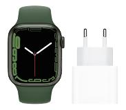 Apple Watch Series 7 41mm Grünes Aluminium Grünes Sportarmband + Apple USB-C Ladegerät 20W Smartwatch