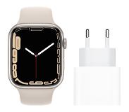Apple Watch Series 7 45mm Polarstern Aluminium Creme Sportarmband + Apple USB-C Ladegerät Smartwatch