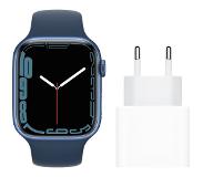 Apple Watch Series 7 45 mm Sportarmband Blau Aluminium Blau + Apple USB-C Ladegerät 20 W Smartwatch