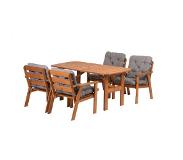 House of Woods | Gartentisch Venta + 4 Gartenstühle mit Kissen braun Holz 140x80x69 cm | NADUVI
