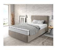 DELIFE Boxspringbett Dream-Well 120x200 cm Mikrofaser Beige mit Matratze und Topper