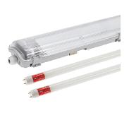 Spectrum Set - 120cm Doppelfassung - IP65 Feuchtraum - Wannenleuchte + 2 x 18W LED Leuchtstoffröhren 3000K - 830 - Warmweiß - Komplett