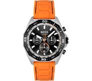 Hugo Boss Chronograph mit orangefarbenem Silikonarmband und geometrischer Lünette