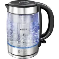 Russell Hobbs Clarity Elektrischer Wasserkocher - 2200 W, 1 Liter, Edelstahl, Brita-Filter, Glas-Design, Schwarz - 20760-57