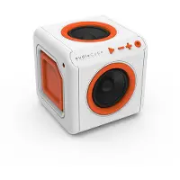Allocacoc audioCube Portable EU, Bluetooth Akku Lautsprecher im Cube Design, weiß / orange