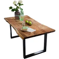 SIT Möbel Baumkante-Esstisch 160 x 85 cm | Platte 26 mm Akazie nussbaum-farbig | Gestell Stahl schwarz lackiert | B 160 x T 85 x H 77 cm | 07189-99 | Serie TABLES & CO