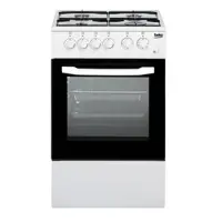 Beko CSS42014FW, Freistehender Herd, Weiß, Tasten, Drehregler, Vorderseite, Emaille, Gaskochfeld