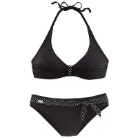 Buffalo Bügel-Bikini , Damen, Gr. 36, Cup D, schwarz, Polyamid, Print-Einsatz, gepunktet, unifarben, Bikini-Sets Bügel-Bikini, mit süßen Kontrastdetails