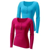 H.I.S. Langarmshirt "mit kurzer Knopfleiste" 2er-Pack, feine Rippqualität aus reiner Baumwolle