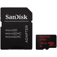 SanDisk Ultra, 128 GB, MicroSDXC, Klasse 10, UHS-I, 100 MB/s, Schockresistent, Spritzwassergeschützt, Temperaturbeständig, Wasserfest