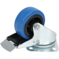 Tente Drejeligt hjul, elastik gummi, blå, Ø100 mm, 160 kg, rulleleje, med plade Byggehøjde: 128 mm. Drifts
