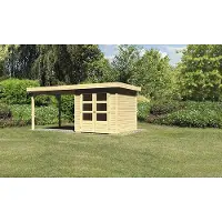 Karibu Gartenhaus Gerätehaus Askola 2 im Set mit Anbaudach 2,80 m Breite naturbelassen 468x217x211 cm
