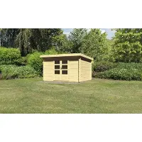 Karibu Gartenhaus Blockbohlenhaus Gerätehaus Bastrup 7 naturbelassen 357x297x222 cm