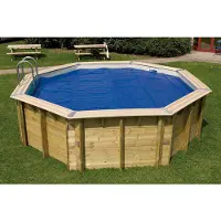 Ubbink achteckige 430 Holz-Poolabdeckung mit Luftpolsterfolie - Blau - 400 Mikron