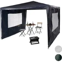 Relaxdays Pavillon 3x3 m, 2 Seitenteile, Metall Gestell, PE Plane, Fenster, Festival Partyzelt, Geschlossen, Grün