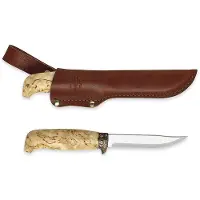 Marttiini Lynx 134 134012, Polished X46Cr13, Bronze Guard, Curly Birch Outdoor Messer